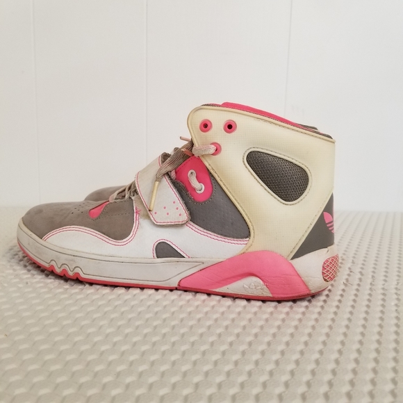 Adidas Women Size 8.5 Pink White Gray Velcro Hightop Roundhouse Sneakers - Picture 7 of 13
